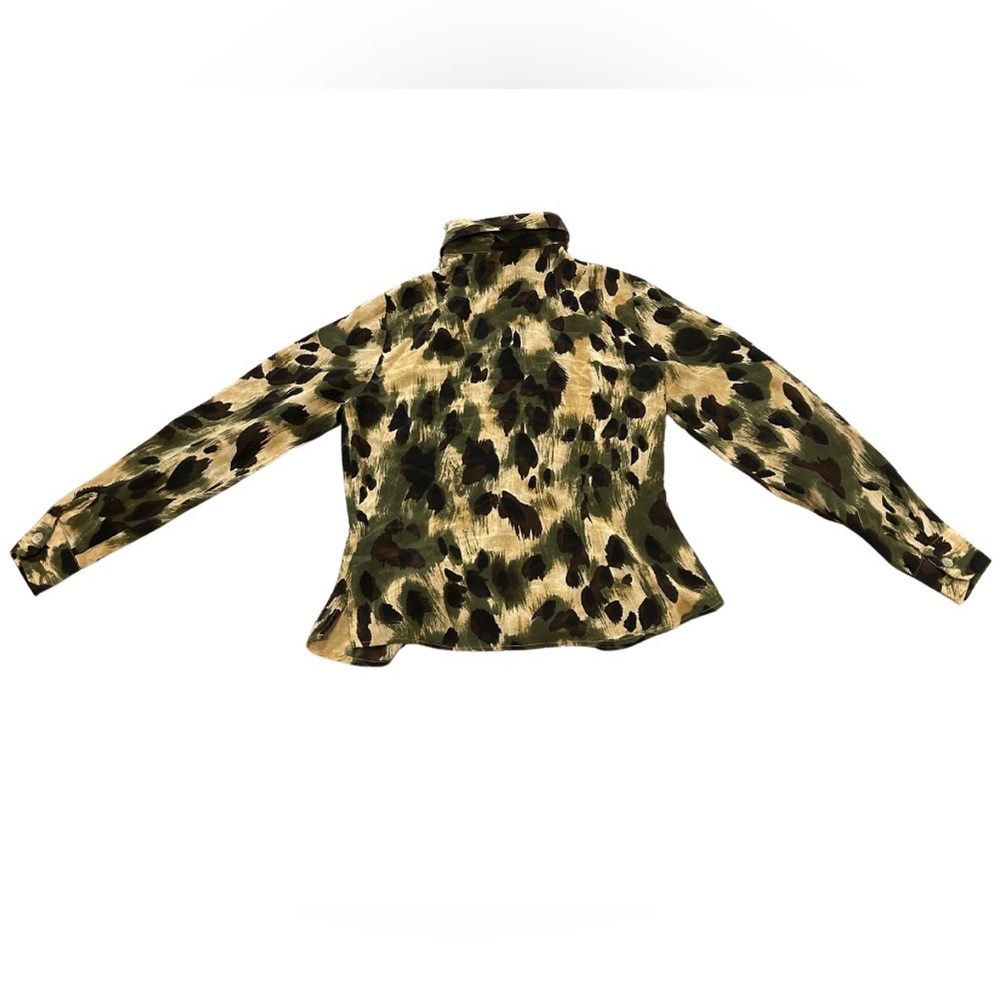 Vintage Tess Silk Cheetah Print Button Down Shirt | Size 4 | Green/Brown/Multi - Picture 4 of 5